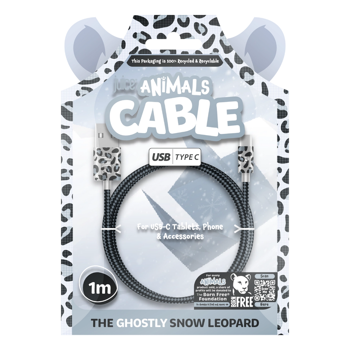 Juice Animals Type C Braided 1M Charging Cable (Snow leopard)