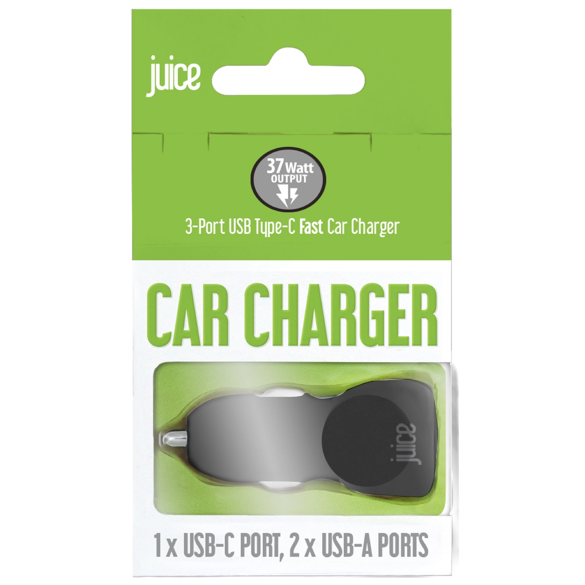 Juice Eco 37W 3-Port Car Charger with Power Delivery – Black