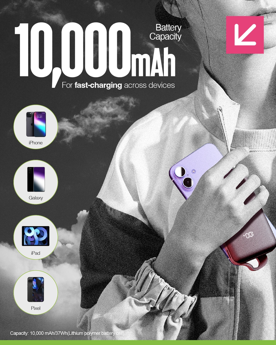 Juice Integrated 2 Charge Power Bank – 10,000mAh (Black)