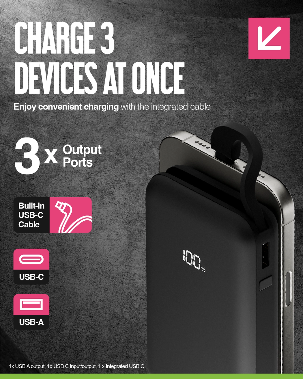 Juice Integrated 2 Charge Power Bank – 10,000mAh (Black)