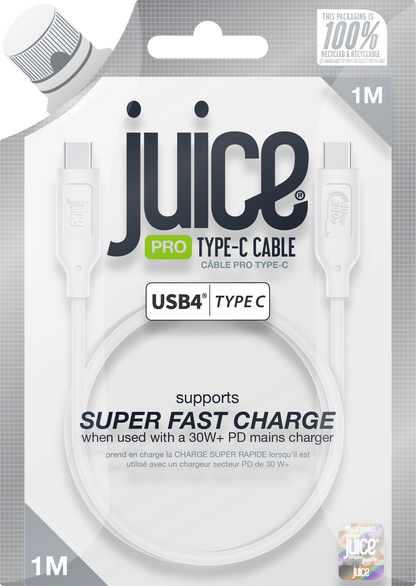 Juice USB4 Type-C To Type-C Charging and Display Cable 1m (White)