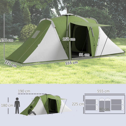 Large Tunnel Camping Tent 4-6 Person, 2 Bedrooms & Living Area