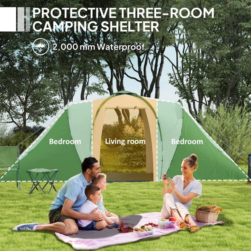 Large Tunnel Camping Tent 4-6 Person, 2 Bedrooms & Living Area