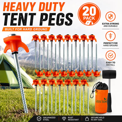 Pack of 20 Heavy Duty Tent Pegs - Hard Ground Camping Pegs