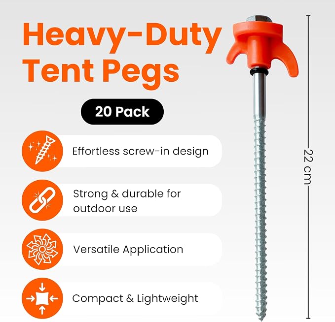 Pack of 20 Heavy Duty Tent Pegs - Hard Ground Camping Pegs