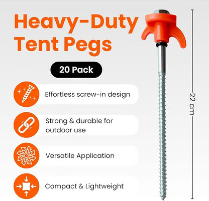 Pack of 20 Heavy Duty Tent Pegs - Hard Ground Camping Pegs