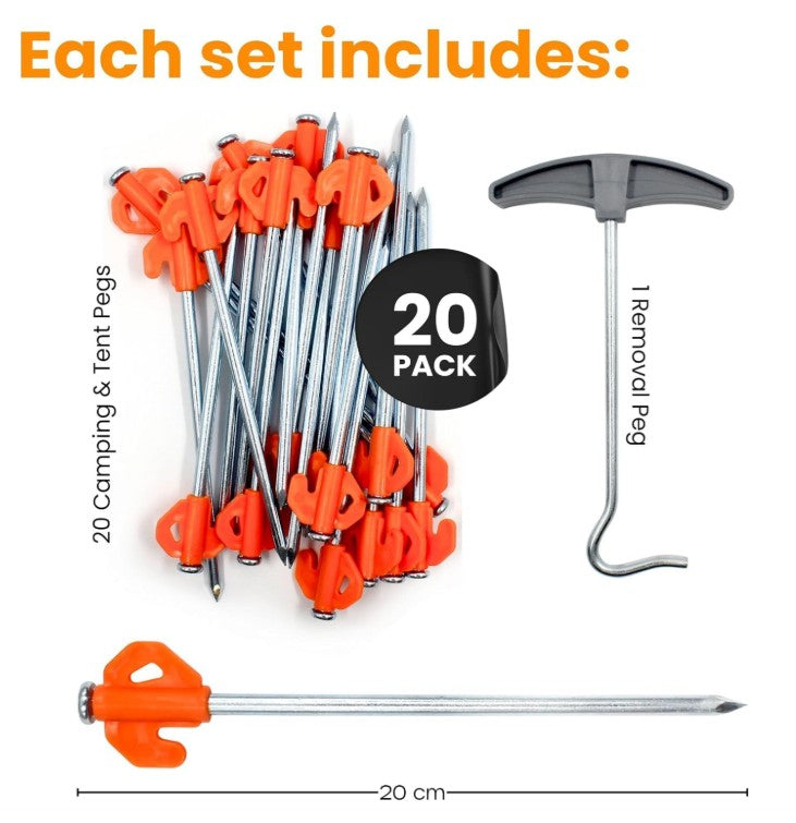 Pack of 20 Heavy Duty Tent Pegs - Hard Ground Camping Pegs