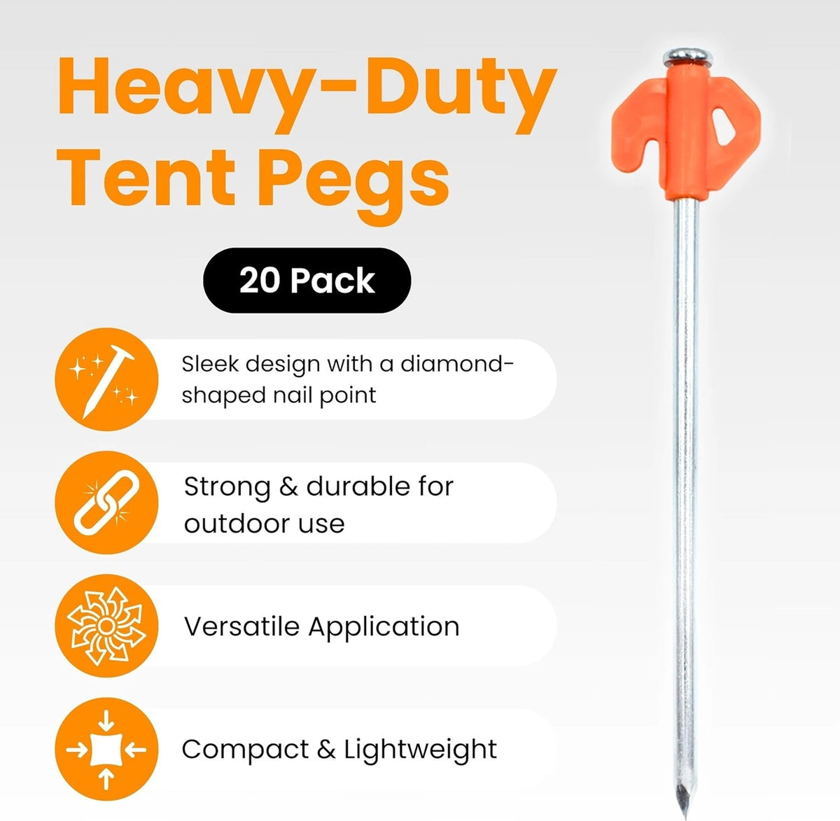 Pack of 20 Heavy Duty Tent Pegs - Hard Ground Camping Pegs