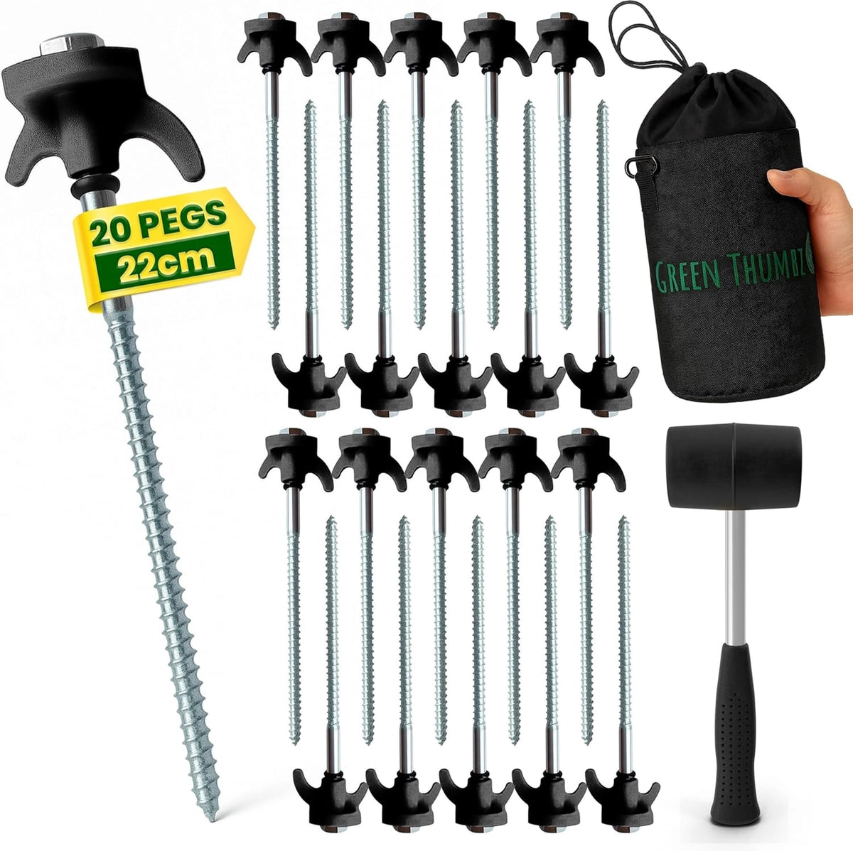 Pack of 20 Heavy Duty Tent Pegs - Hard Ground Camping Pegs