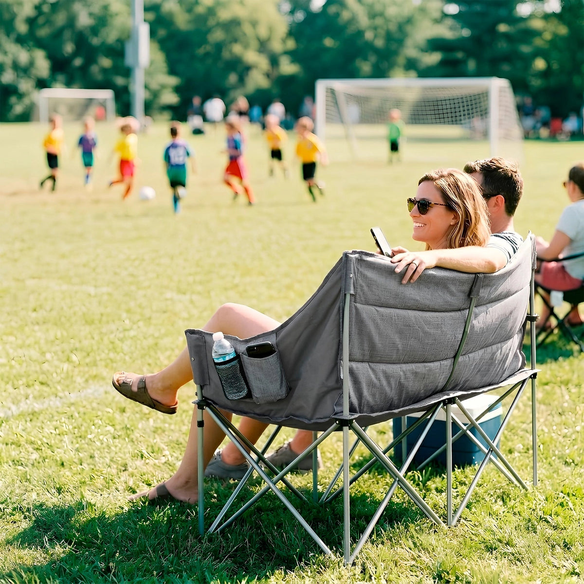 Padded Folding Double Camping Chair - Grey