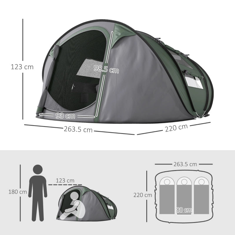 Pop-Up Camping Tent For 3-4 Person, Dark (Green)