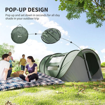 Pop-Up Camping Tent For 3-4 Person, Dark (Green)