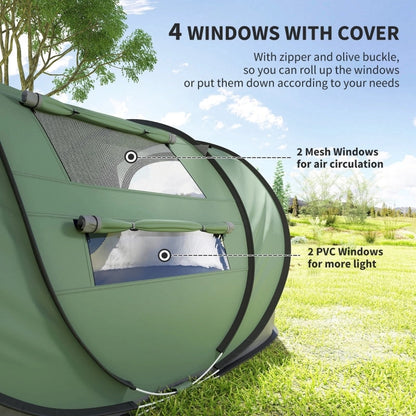 Pop-Up Camping Tent For 3-4 Person, Dark (Green)