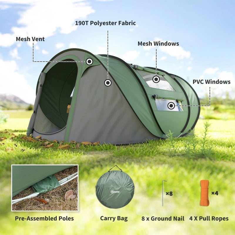 Pop-Up Camping Tent For 3-4 Person, Dark (Green)