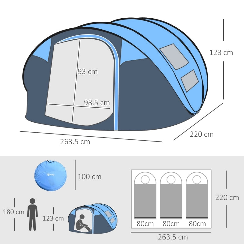 Pop-Up Camping Tent For 3 Person, (Sky Blue)