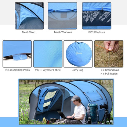 Pop-Up Camping Tent For 3 Person, (Sky Blue)
