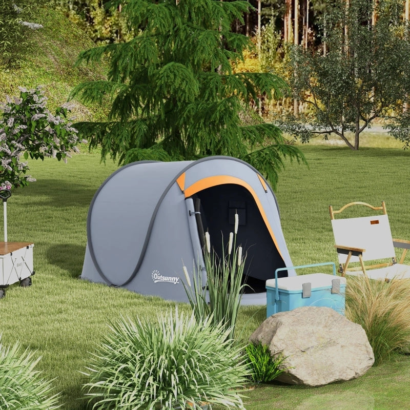 Pop-Up Dome Tent For 2 Adults, Grey, Waterproof Polyester, Easy Setup, Mesh Window, Camping Accessories Included
