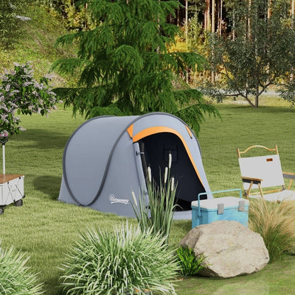 Pop-Up Dome Tent For 2 Adults, Grey, Waterproof Polyester, Easy Setup, Mesh Window, Camping Accessories Included
