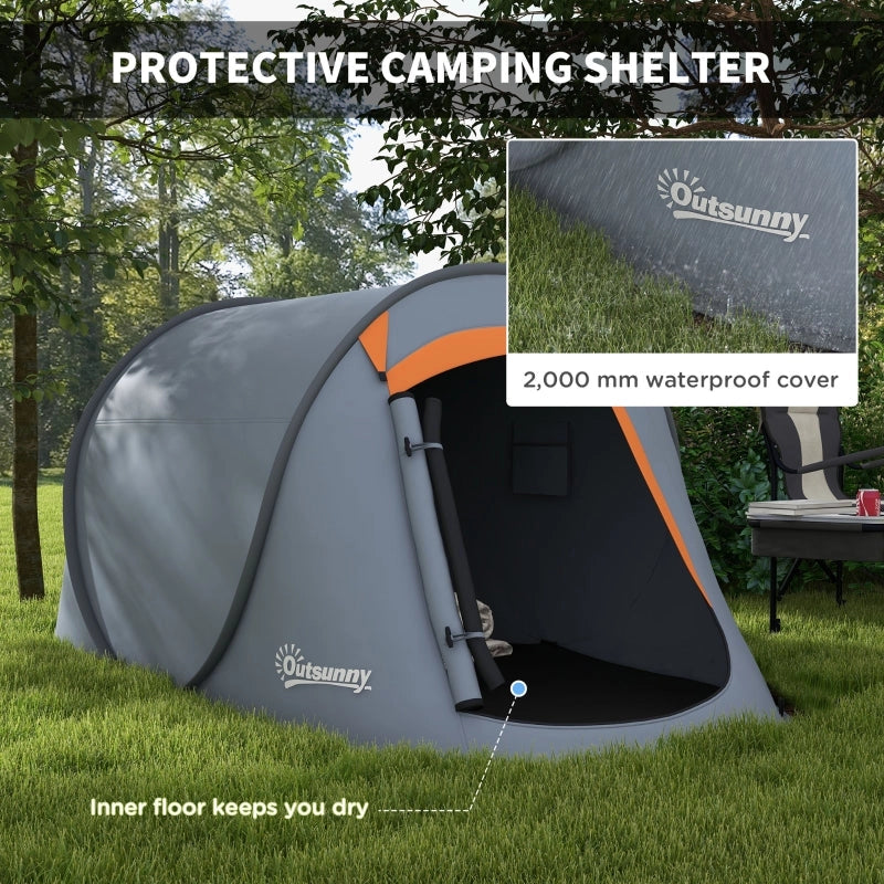 Pop-Up Dome Tent For 2 Adults, Grey, Waterproof Polyester, Easy Setup, Mesh Window, Camping Accessories Included