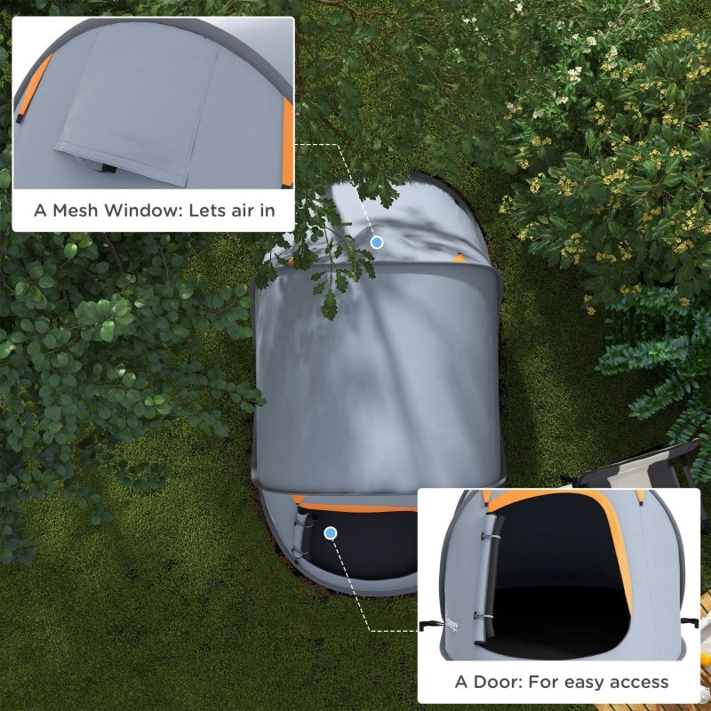 Pop-Up Dome Tent For 2 Adults, Grey, Waterproof Polyester, Easy Setup, Mesh Window, Camping Accessories Included