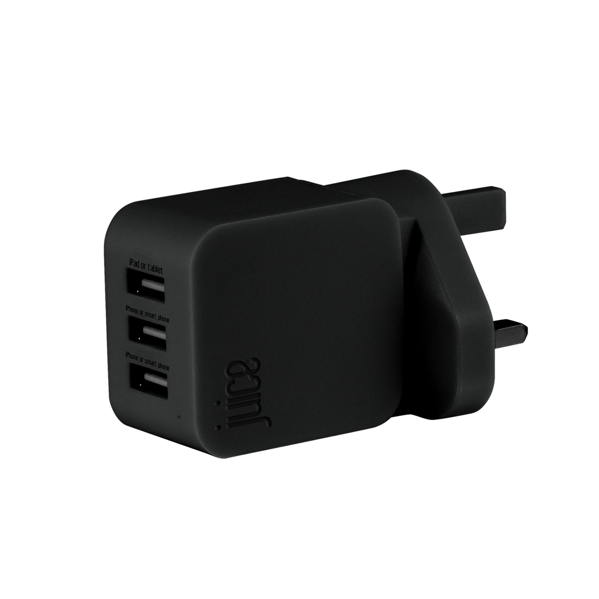 Triple Juice Port 3.4 Amp Mains Charger Plug (Black)