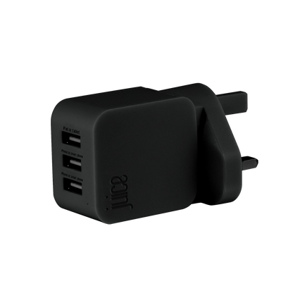 Triple Juice Port 3.4 Amp Mains Charger Plug (Black)