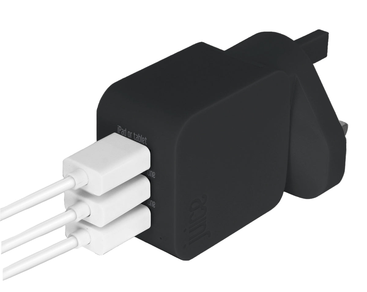 Triple Juice Port 3.4 Amp Mains Charger Plug (Black)