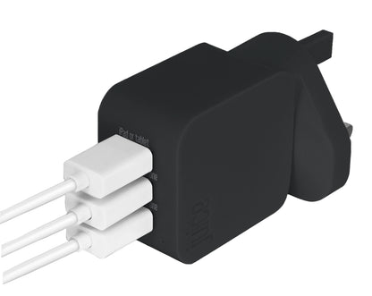 Triple Juice Port 3.4 Amp Mains Charger Plug (Black)