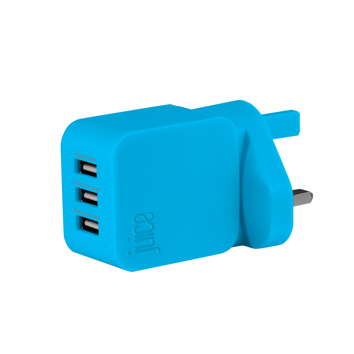 Triple Juice Port 3.4 Amp Mains Charger Plug (Blue)