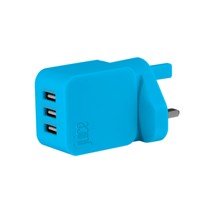 Triple Juice Port 3.4 Amp Mains Charger Plug (Blue)