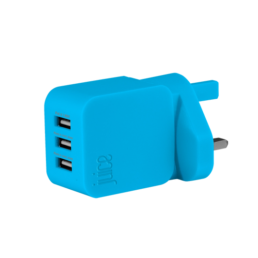 Triple Juice Port 3.4 Amp Mains Charger Plug (Blue)