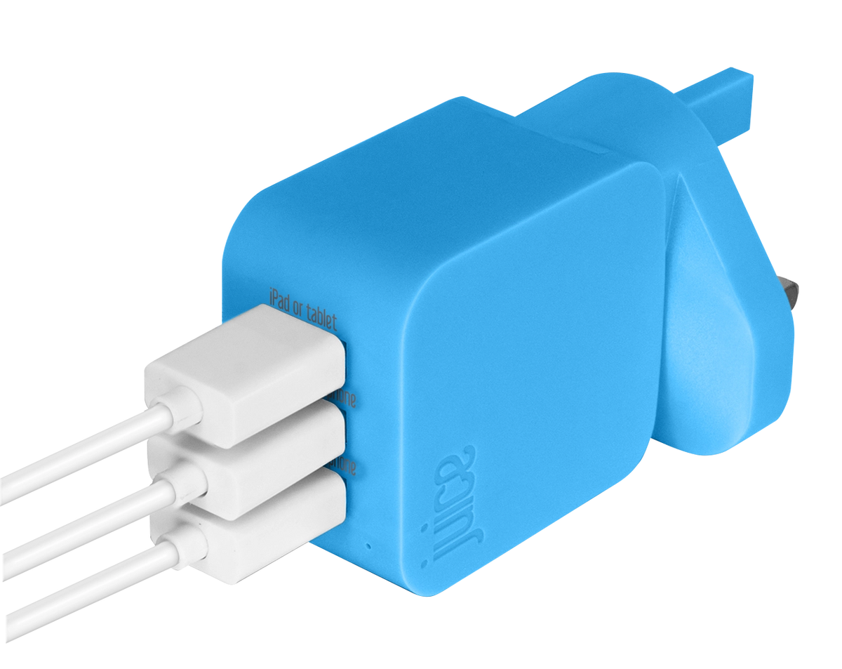 Triple Juice Port 3.4 Amp Mains Charger Plug (Blue)