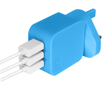 Triple Juice Port 3.4 Amp Mains Charger Plug (Blue)