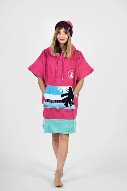 Wave-Hawaii Pink Wave Beach Poncho and Changing Robe